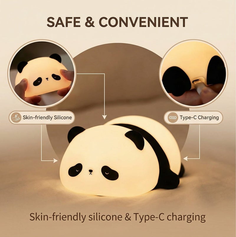 Silicone Night Light, 3 Light Modes, Touch Control, USB Rechargeable Panda Lamp - Image 2